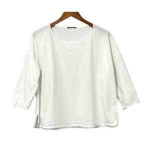Album Di Famiglia Stretch Cotton Top White 3/4 Sleeve Relaxed Boxy Italy Size S